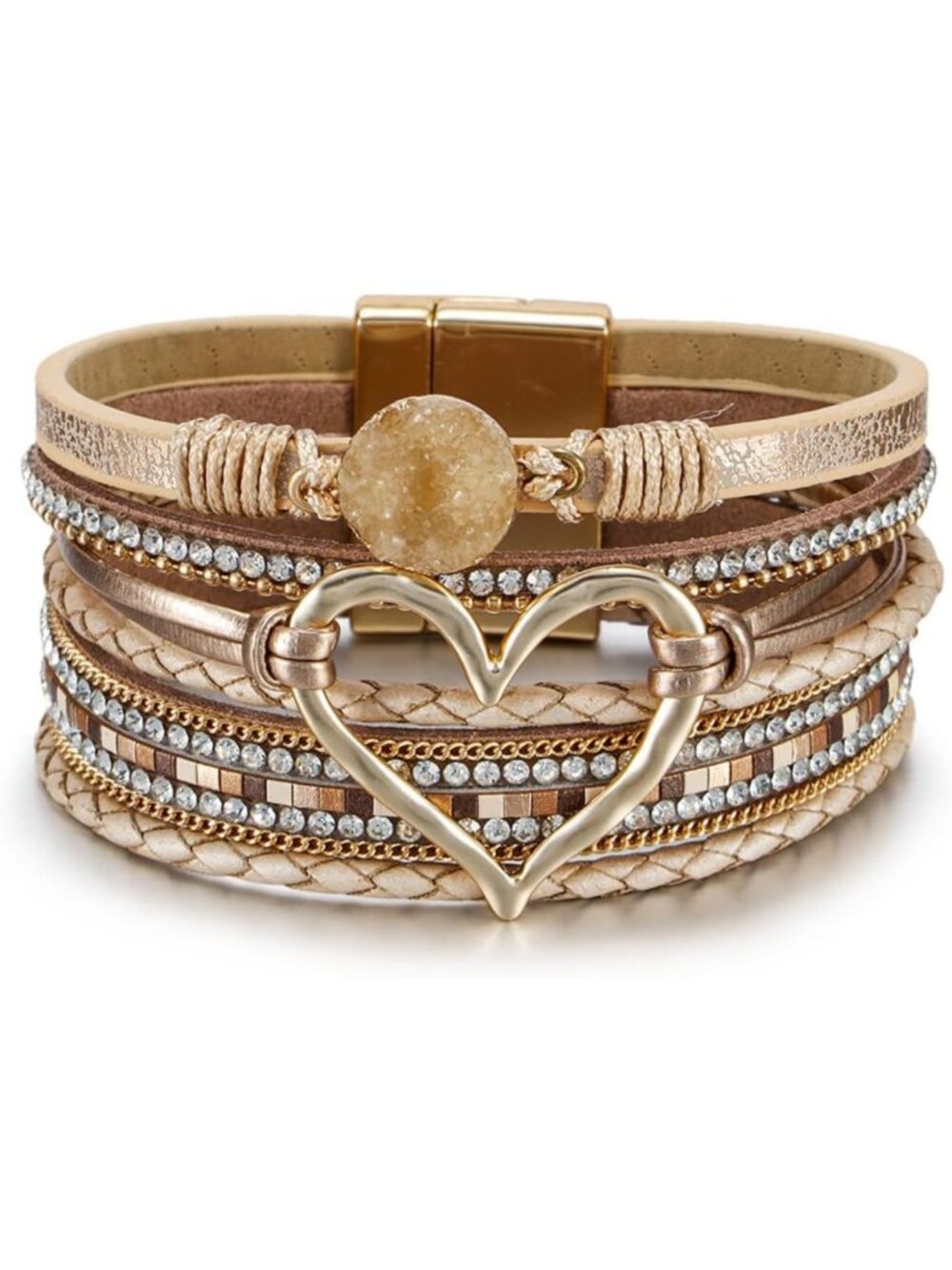 Boho Western Leather Wrap Bracelet for Women, Layered Cuff Jewelry Accessory